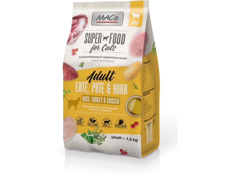 MAC's Trockenfutter Ente, Pute und Huhn 1.5 kg Alleinfuttermittel für ausgewachsene Hunde