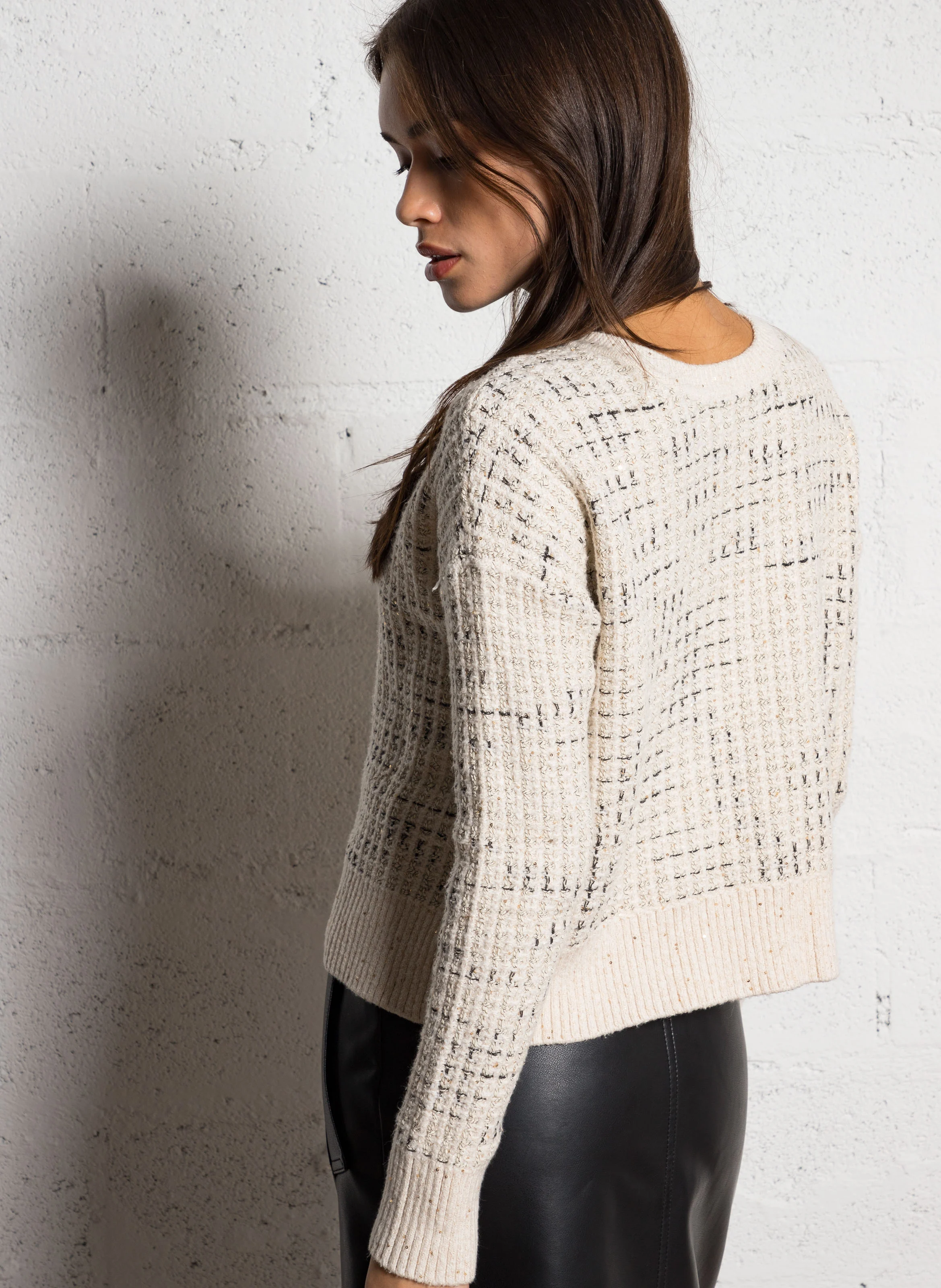 MILLOT - Pull col rond à sequins | Blanc