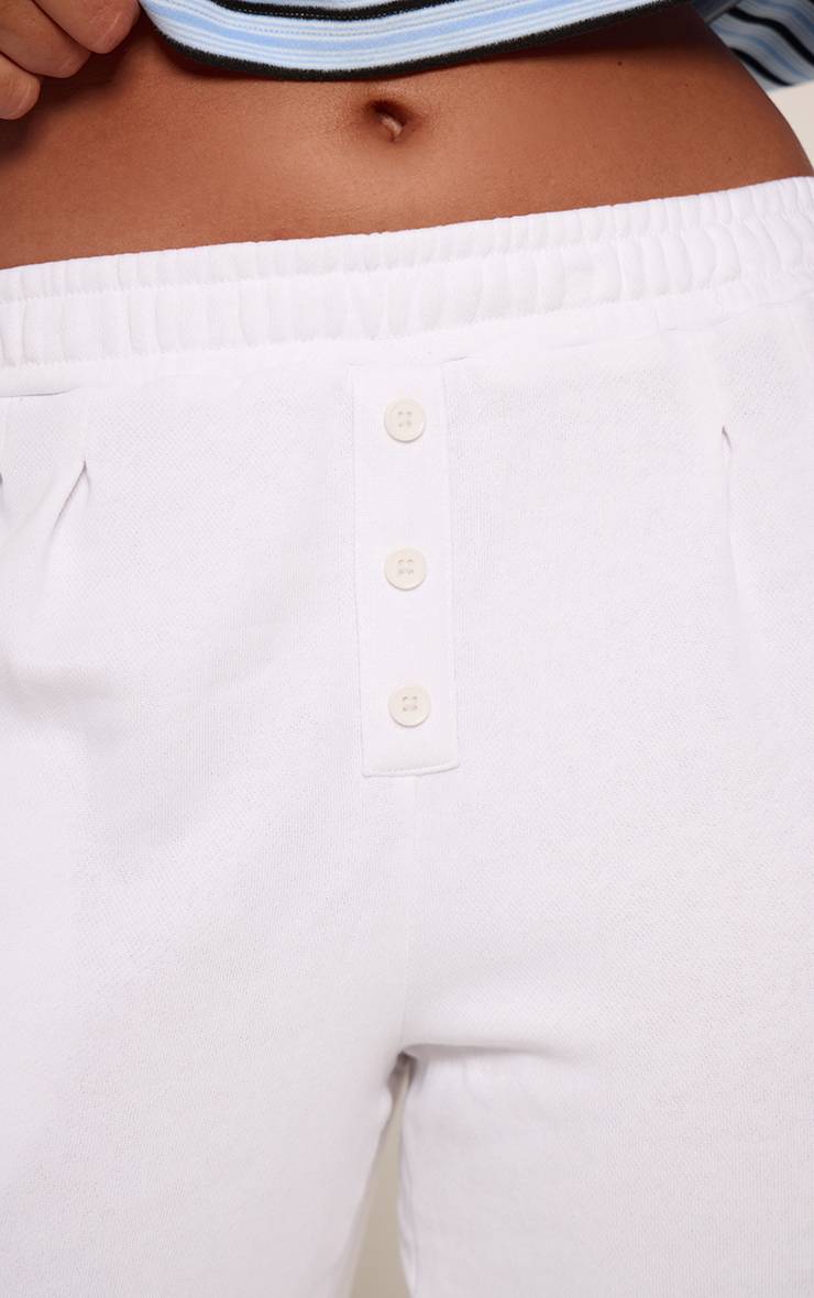 Blanc Jogging Droit À Détails Plissés Et Boutonnage