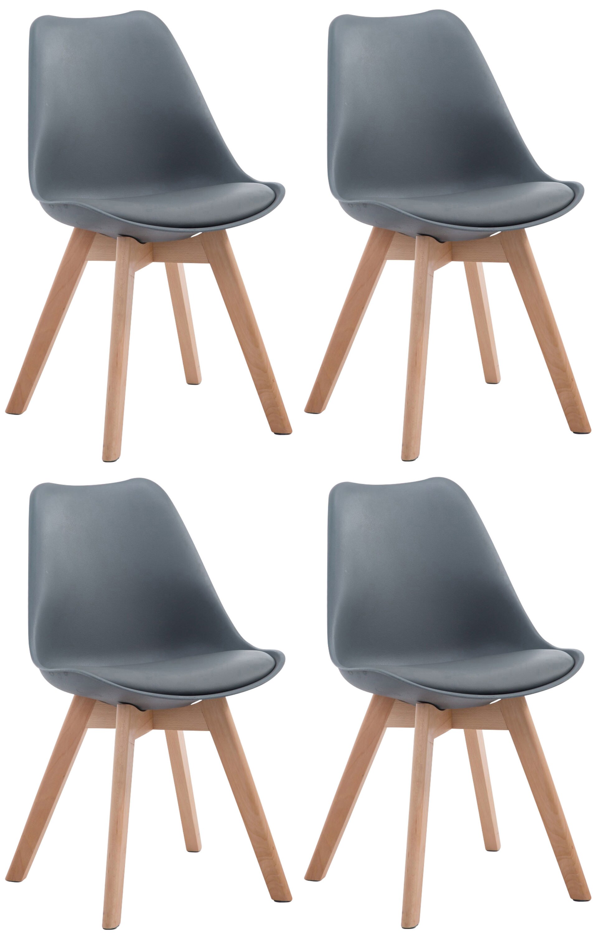 CLP 4er Set Retrostühle Borneo Mit Kunstlederbezug Und Hochwertiger Polsterung I Lehnstühle mit Holzgestell