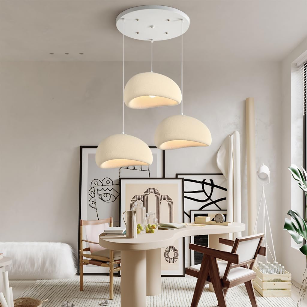 YUPIN Moderne Creme Hängelampe Wabi-sabi Restaurant Hängeleuchte Aus Polystyrol E27 Esstisch Kronleuchter Mit 3-flammig Japanischer Stil Kreativ Pendelleuchte Für Wohnzimmer Schlafzimmer Bar(B Beige)