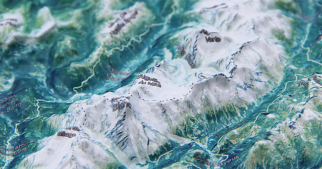 CARTE EN RELIEF VUE AERIENNE MONT BLANC