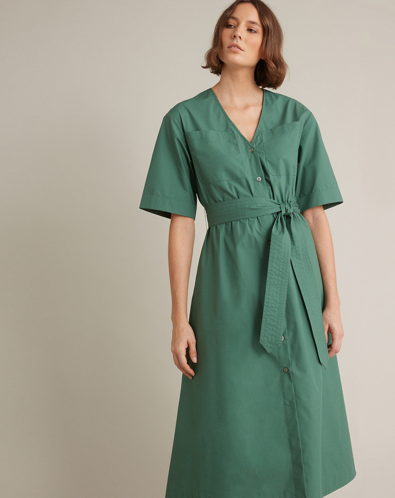 Cyrillus Robe longue en Popeline craquante verte