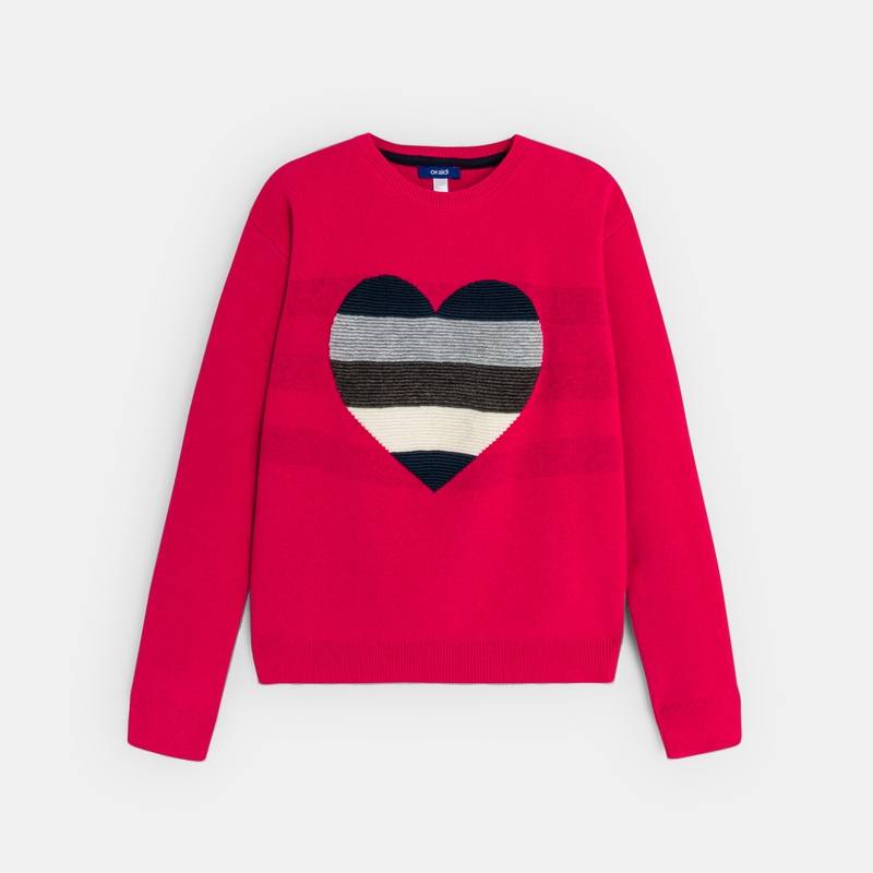 Pull motif cœur rose Fille