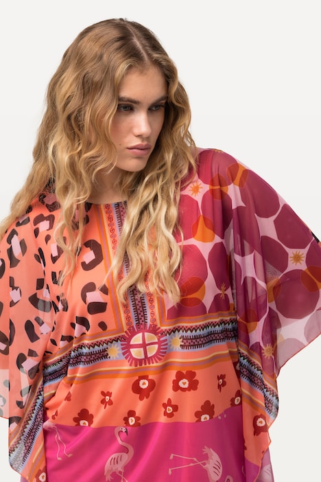 Bluse, doppellagig, Oversized, Rundhals, Halbarm