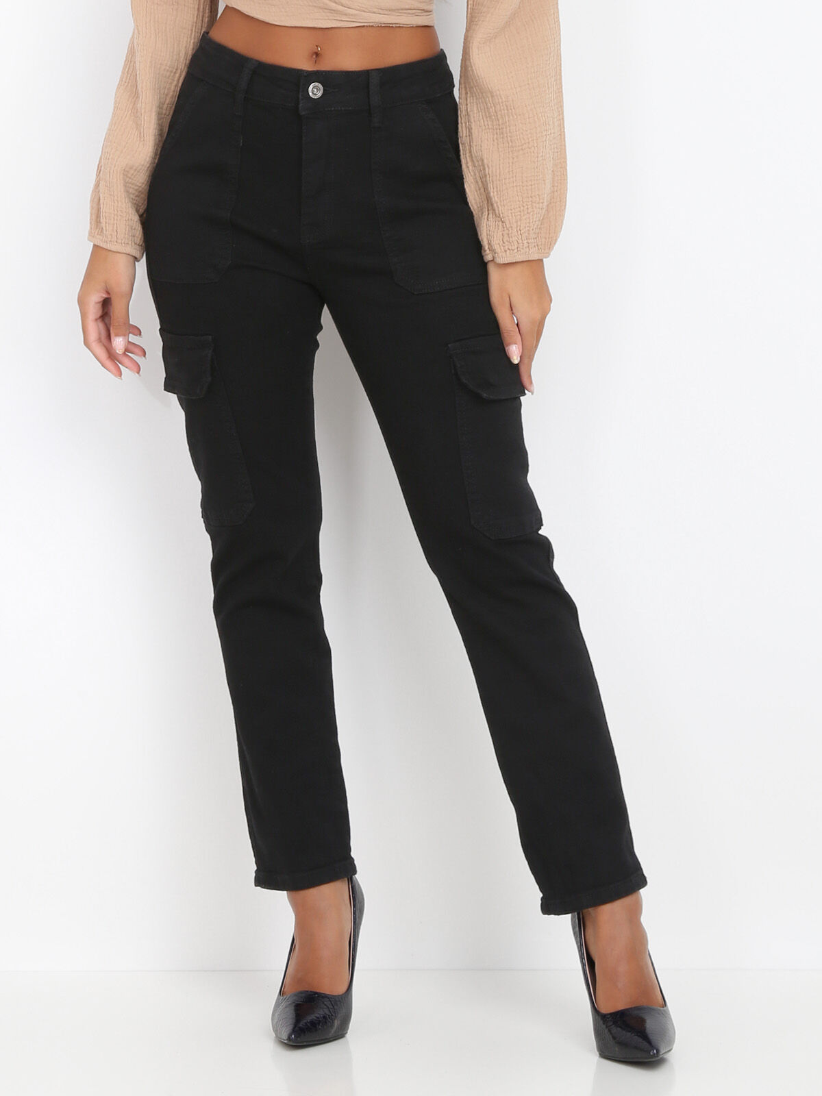 Jeans droit style cargo- Noir