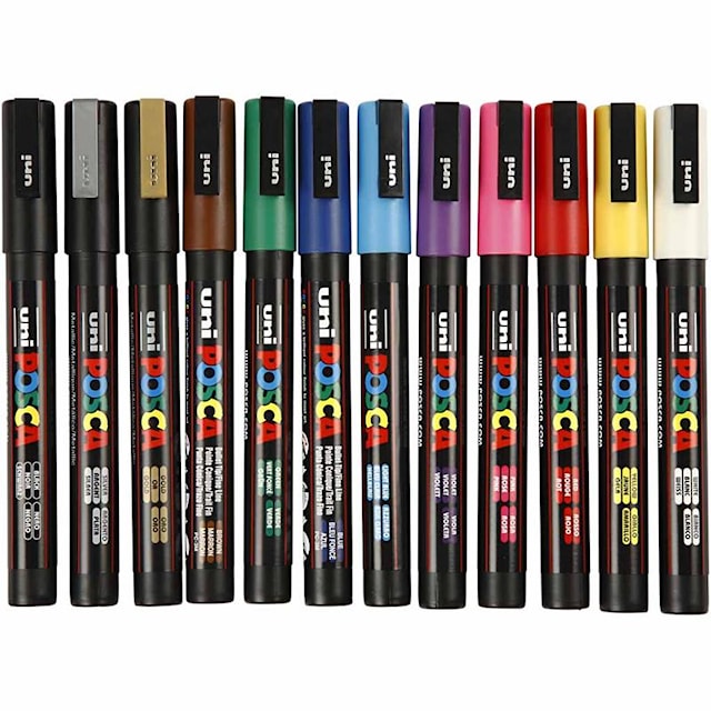 Posca Tusj, nr. PC-3M, strek 0,9-1,3 mm, fine, ass. farger, 12 stk./ 1 pk.