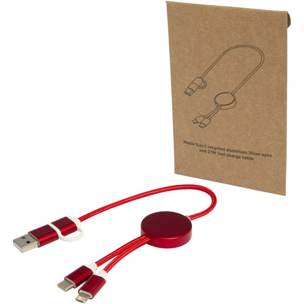 PF Concept 124424 - Câble 5 en 1 Alasia en aluminium et plastique recyclés de 30 cm pour la synchronisation des données et la charge rapide de 27 W