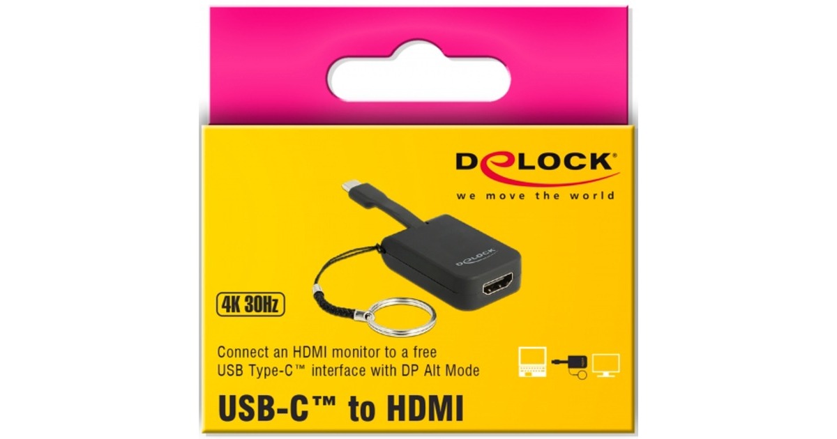 DeLOCKUSB-C > HDMI adapter sleutelhanger  (Zwart, 4K 30Hz)