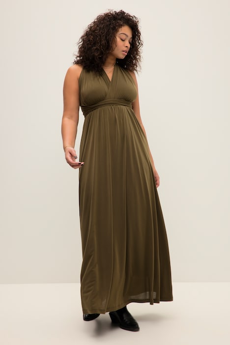 Jersey-Wickelkleid, Maxilänge, Rock in A-Line, ärmellos
