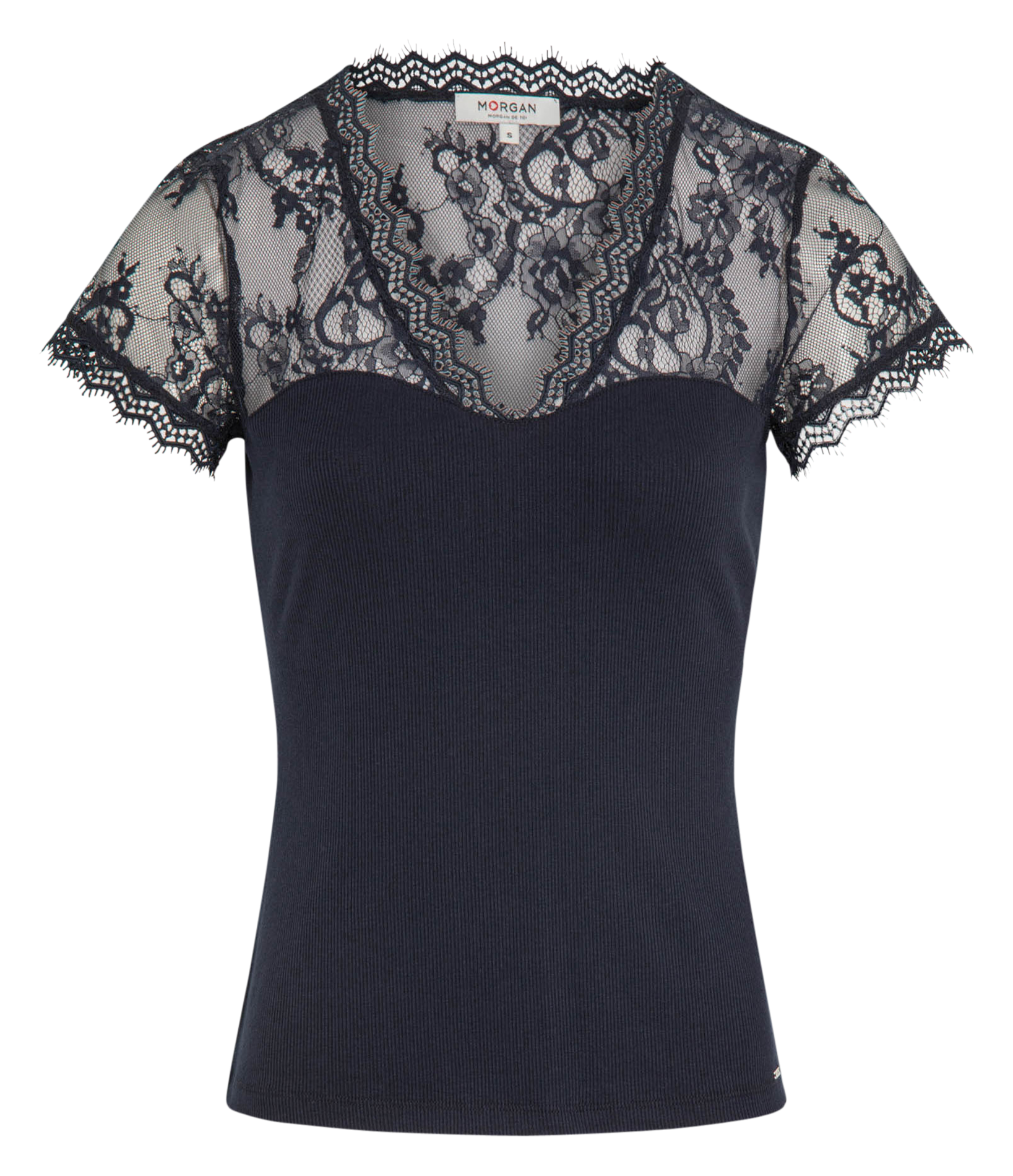 DLAMI - Tee-shirt col V à dentelle | Bleu