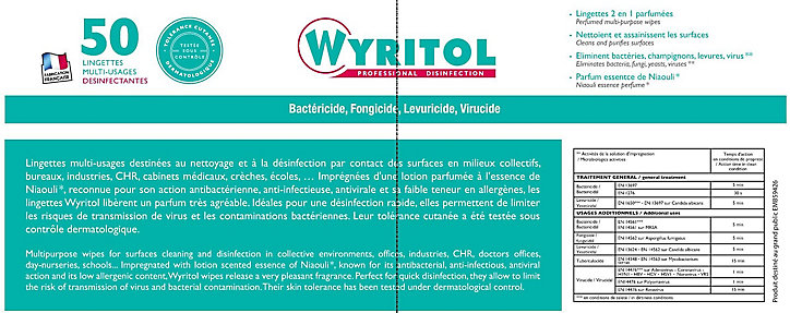 Lingettes désinfectantes multi-usages x50 Wyritol