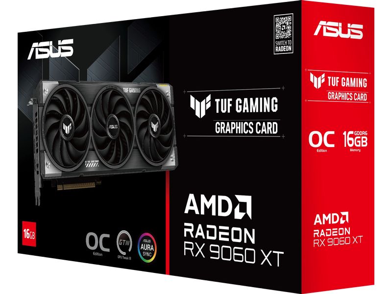 ASUS Grafikkarte AMD Radeon RX9060 XT TUF Gaming 16GB Grafikkarte mit 16 GB GDDR6 Speicher