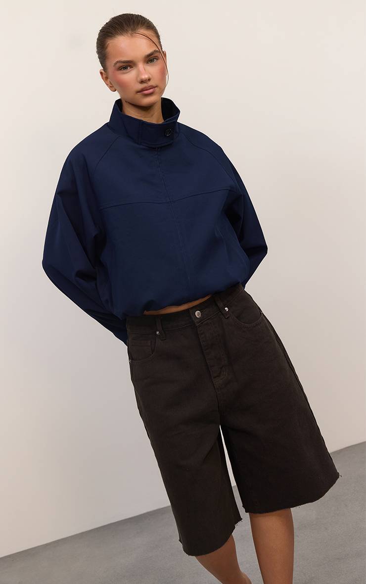 Bleu Marine Veste Bomber Ajustée