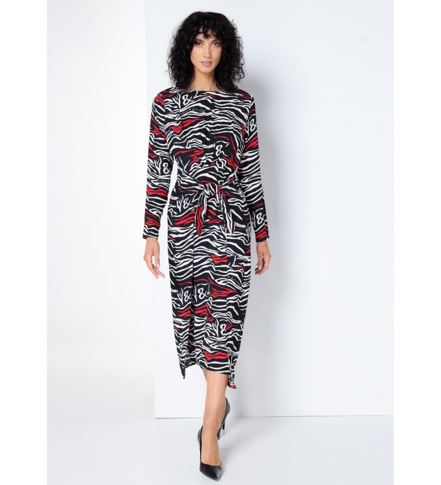 Victorio & Lucchino, Vestido midi fluido com estampa animal preta V&L