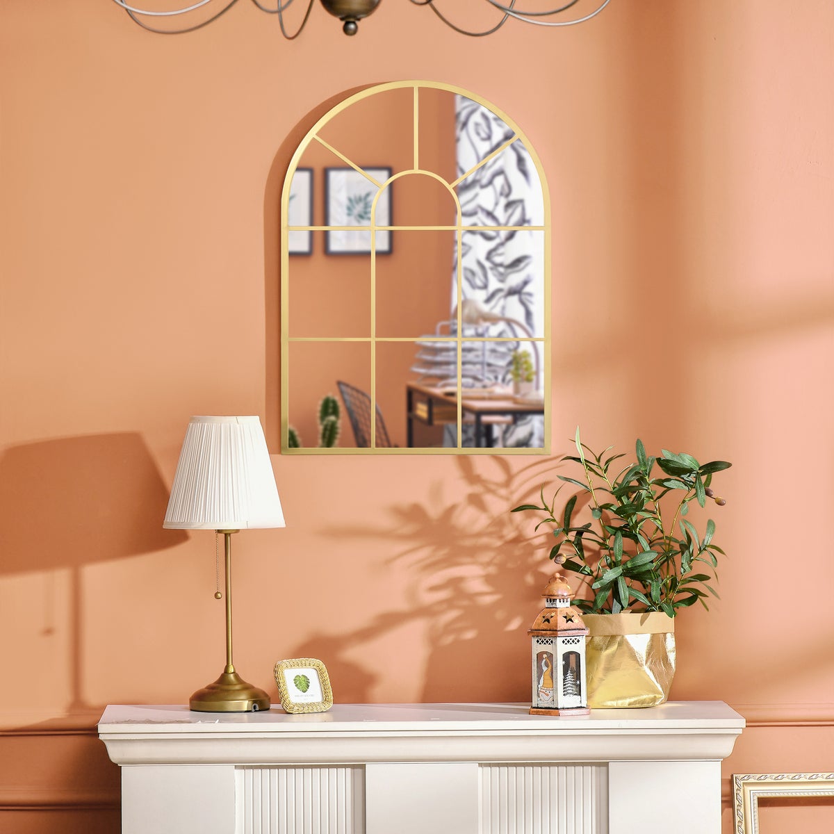 HOMCOM Wandspiegel Raamspiegel 70 x 50 cm Halspiegel met metalen frame Hangende spiegel Decoratieve spiegel Spiegel op ware grootte voor woonkamer Slaapkamer Goud