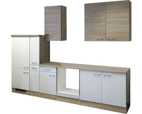 Flex Well keukenblok zonder apparatuur Samoa 300 cm wit sonoma eiken mat gedemonteerde variant omkeerbaar 00010065