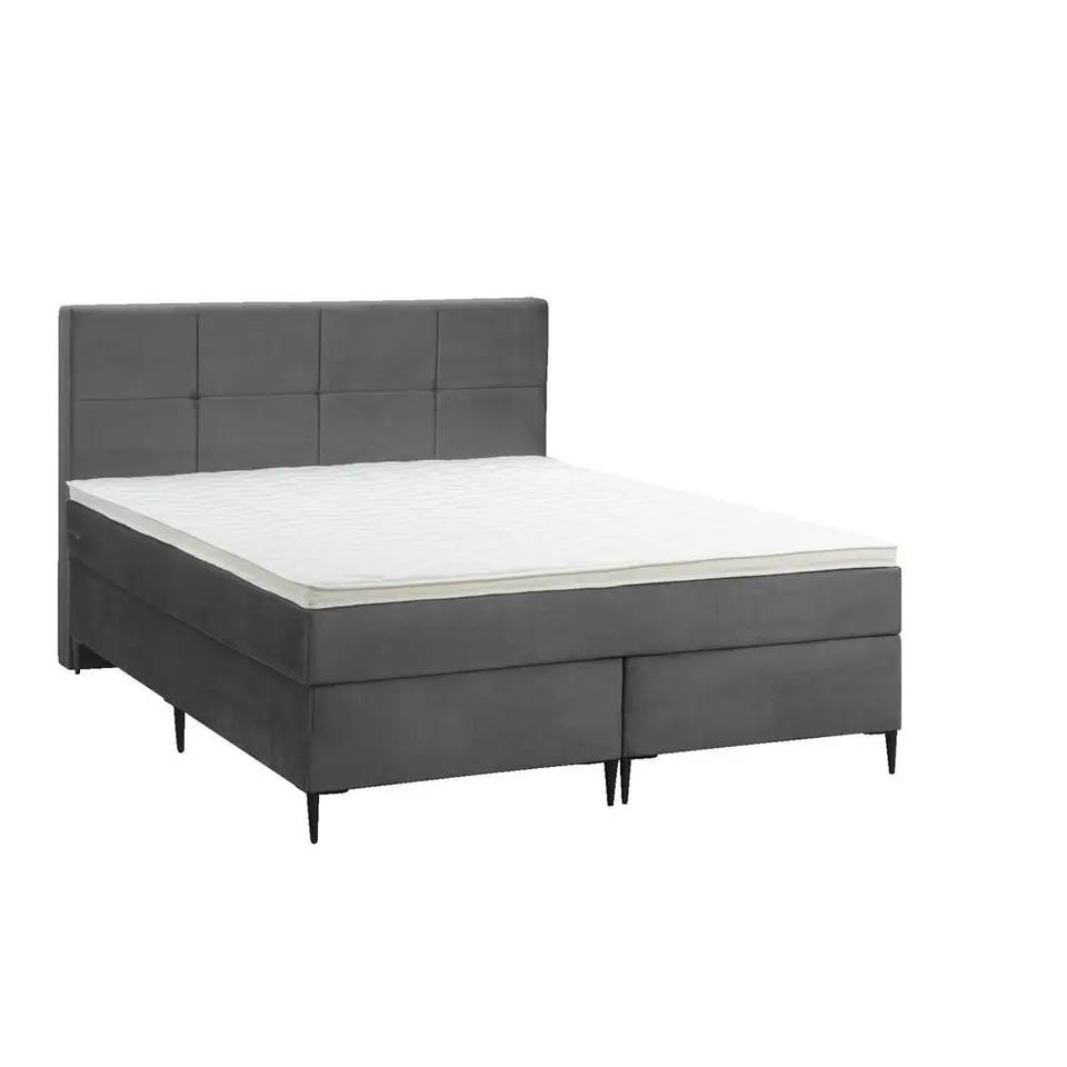 Boxspring Liv geblokt - grijs - 140x200 cm - slanke poot