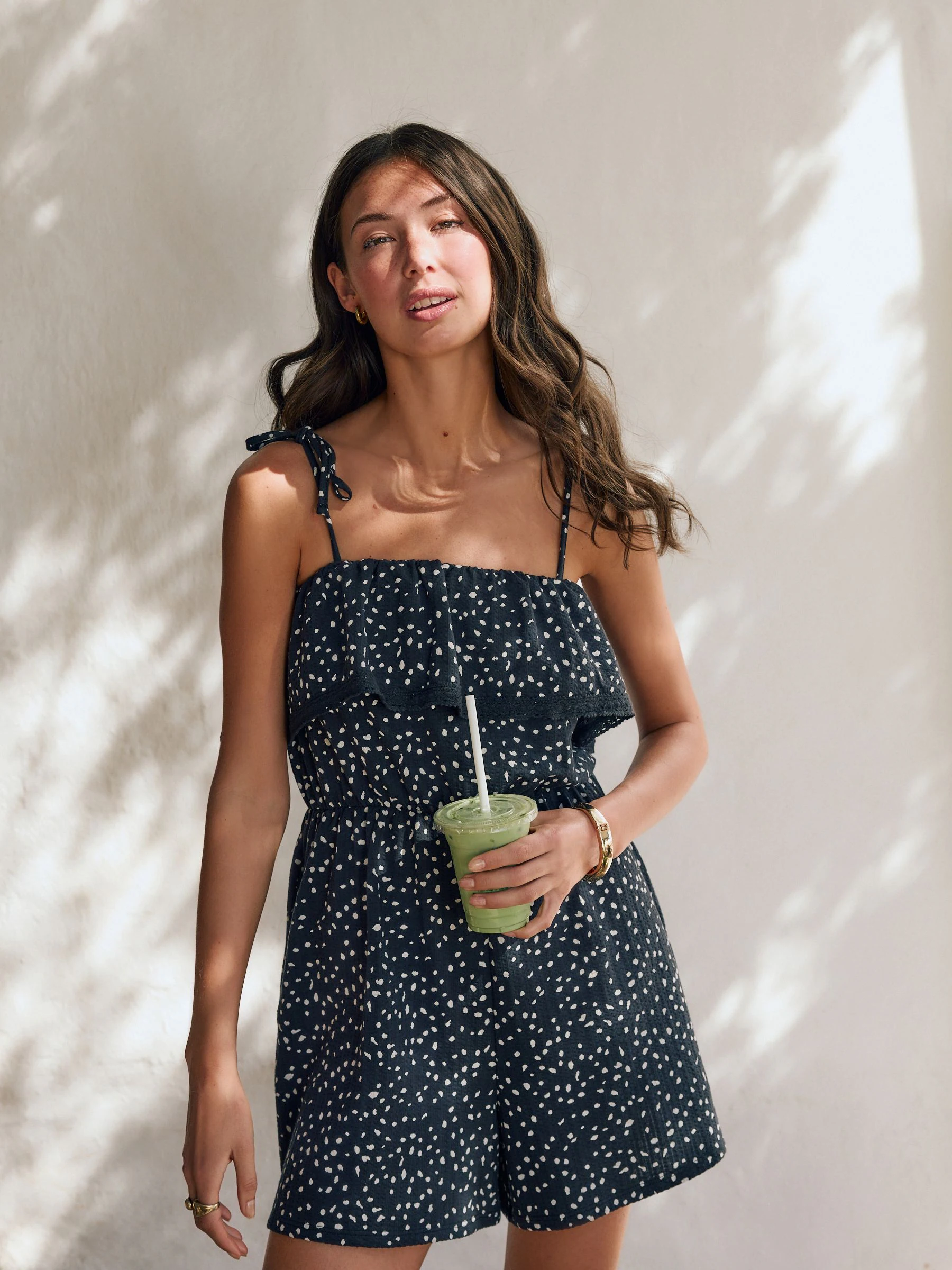 Zwart/wit - Textured Jersey Frill Bandeau Speelpakje