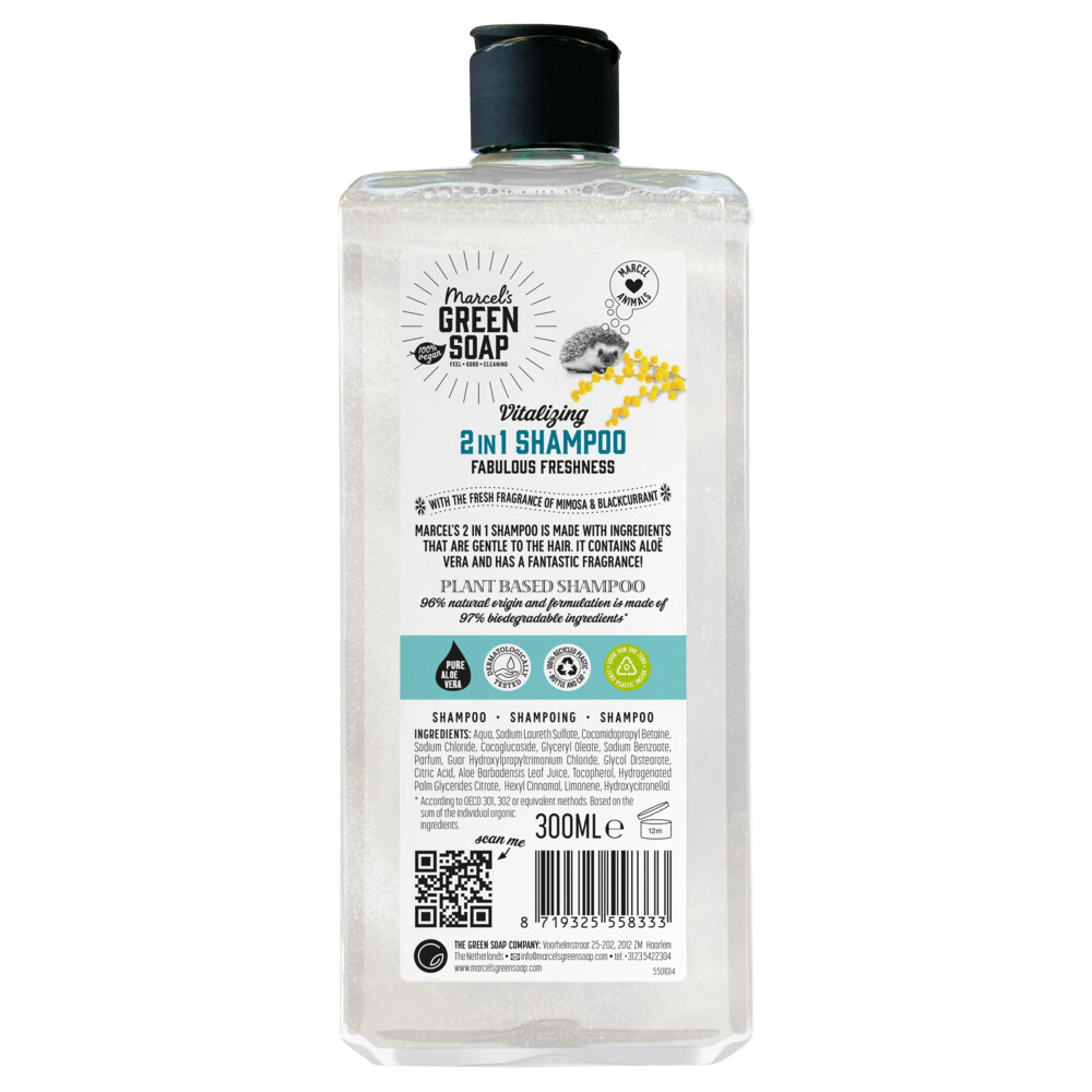6x Marcel's Green Soap Shampoo & Conditioner 2 in 1 Mimosa & Black Currant300 ml