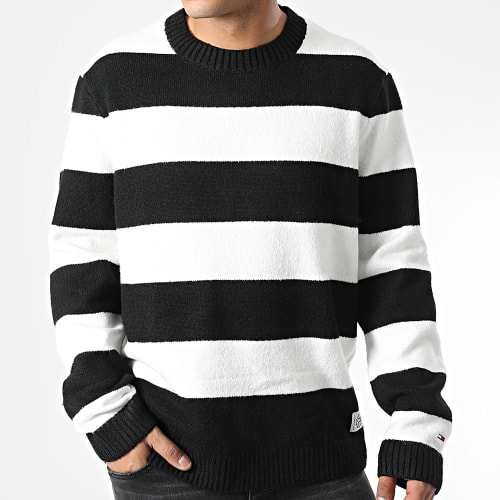 Pull A Rayures Relaxed Textured Blanc Noir