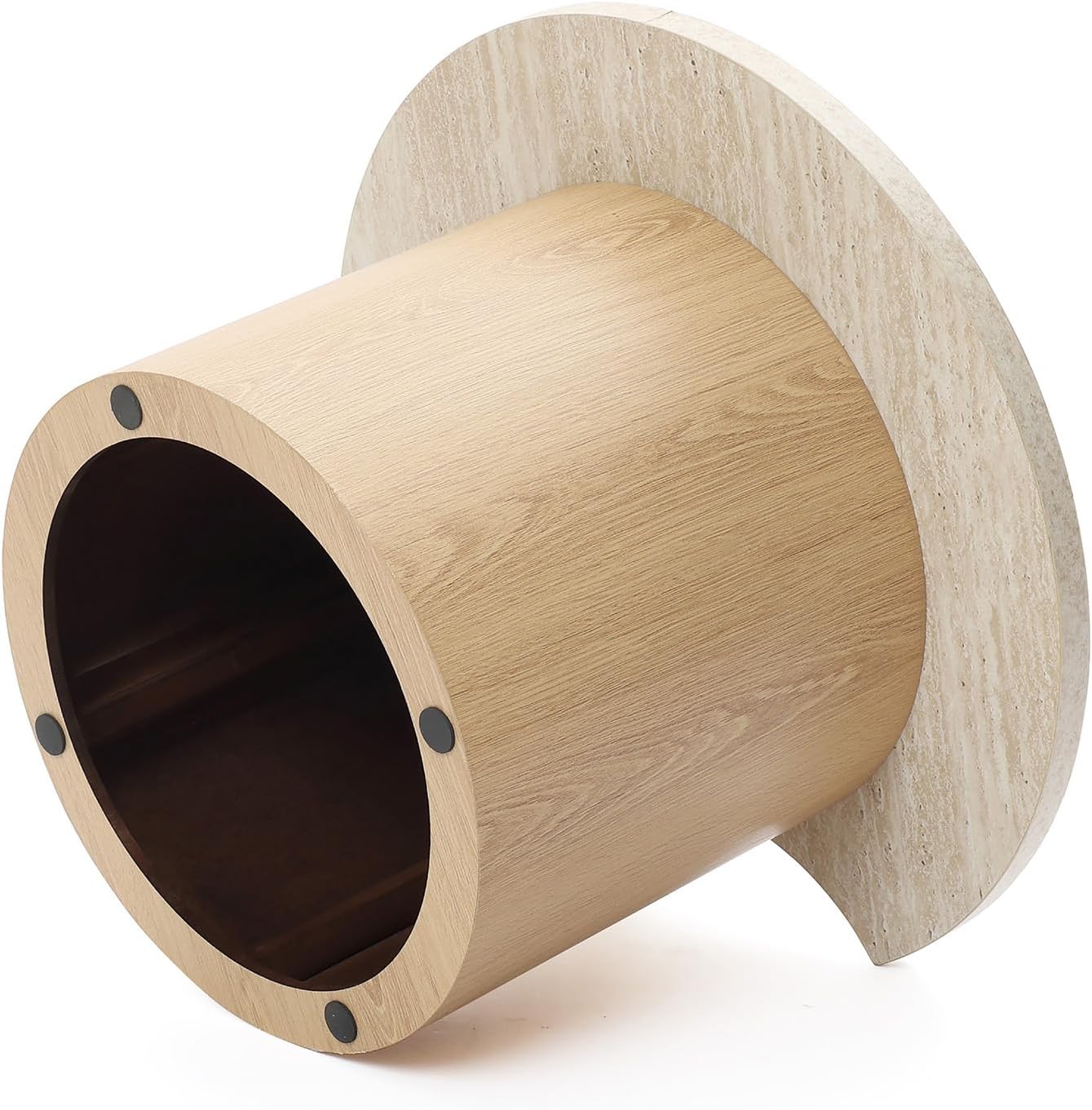 Couchtische Holz 2er-Set Rund, Moderner Runder Beistelltische, Kaffeetisch– in Steinoptik & Holzoptik fürs Wohnzimmer
