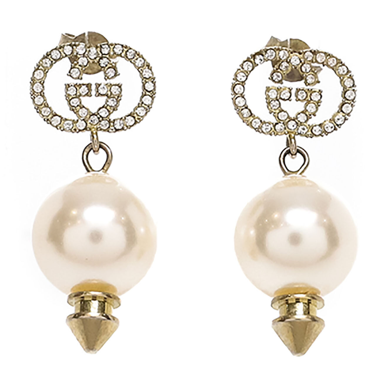 Gucci Boucles d'oreilles GG Métal Perles & Strass dorées - Très bon état