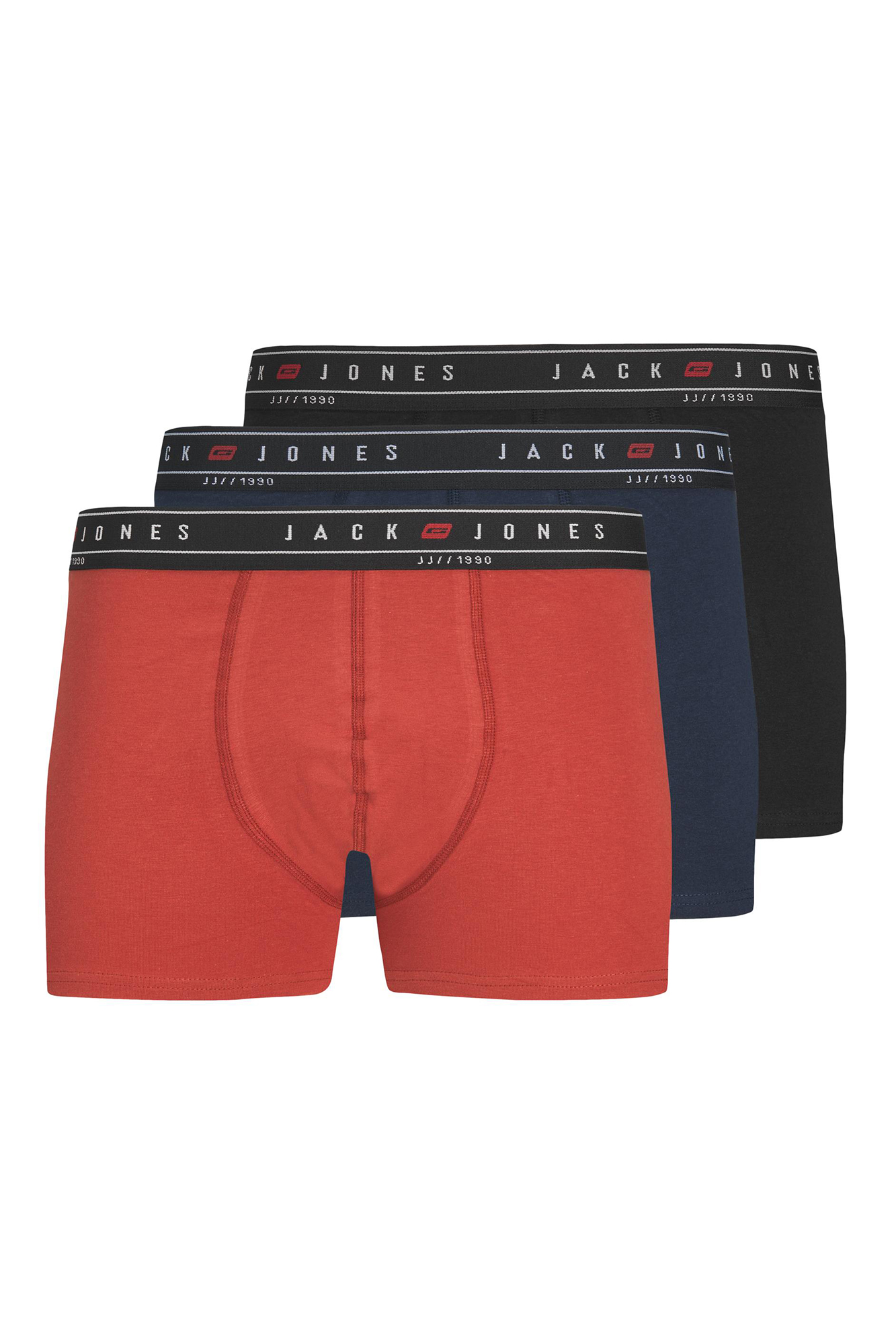 Conjunto de 3 cuecas boxer de algodão combinando.