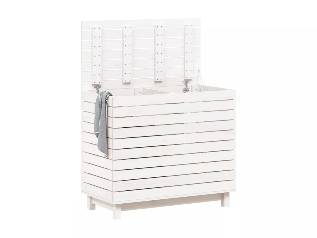 Panier à linge blanc 88,5x44x76 Bois massif de pin
