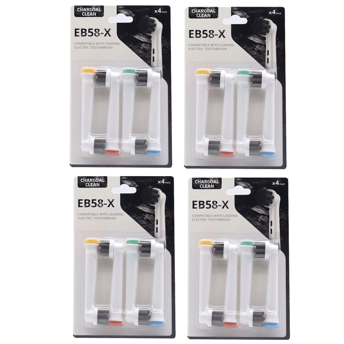 16-Pack erstatning tannbørstehoder Bamboo Charcoal Clean Flerfarget Oral-B D4510, D12013, D12013W, D12523, D17525, D18