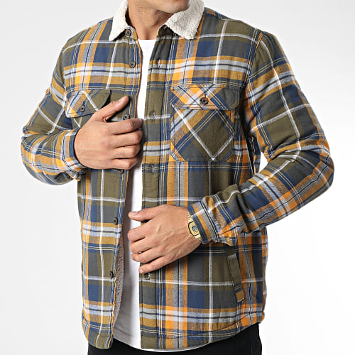 Veste Col Mouton A Carreaux Hess Vert Kaki Bleu Marine Jaune