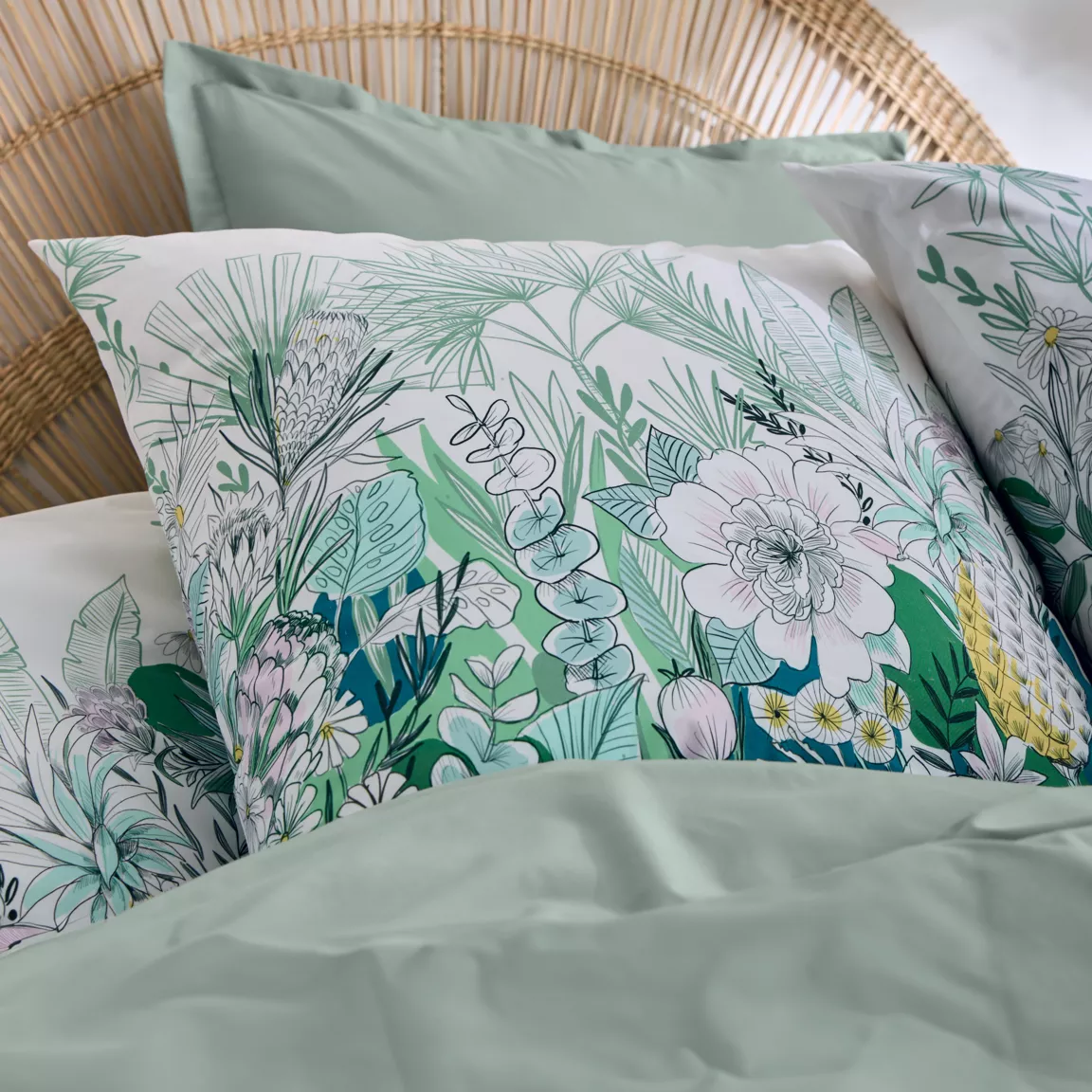 Taie d'oreiller rectangulaire percale de coton (50 x 70 cm) Bali Verte