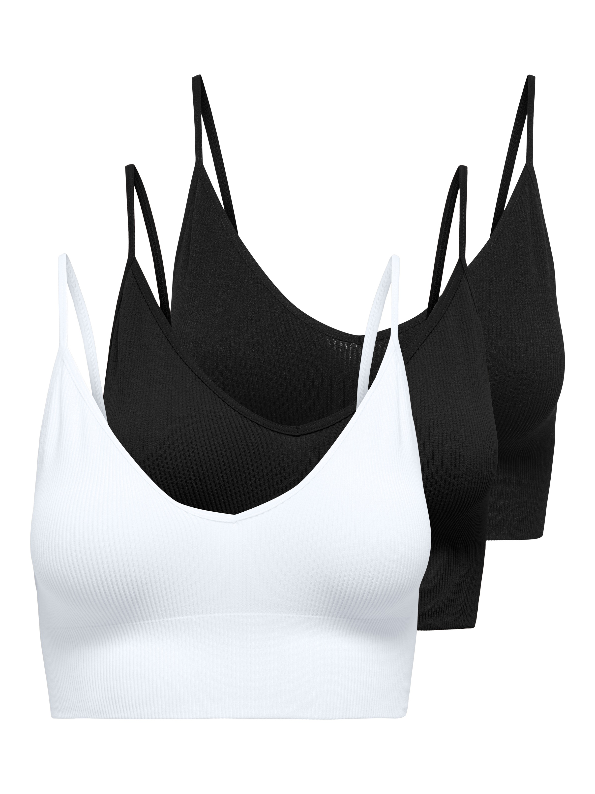 ONLY Bustier »ONLVICKY RIB S-L V-NECK 3-PACK TOP NOOS«, 3 Stk. figurbetont, modisch, Materialmix, Jersey, Spaghettiträger