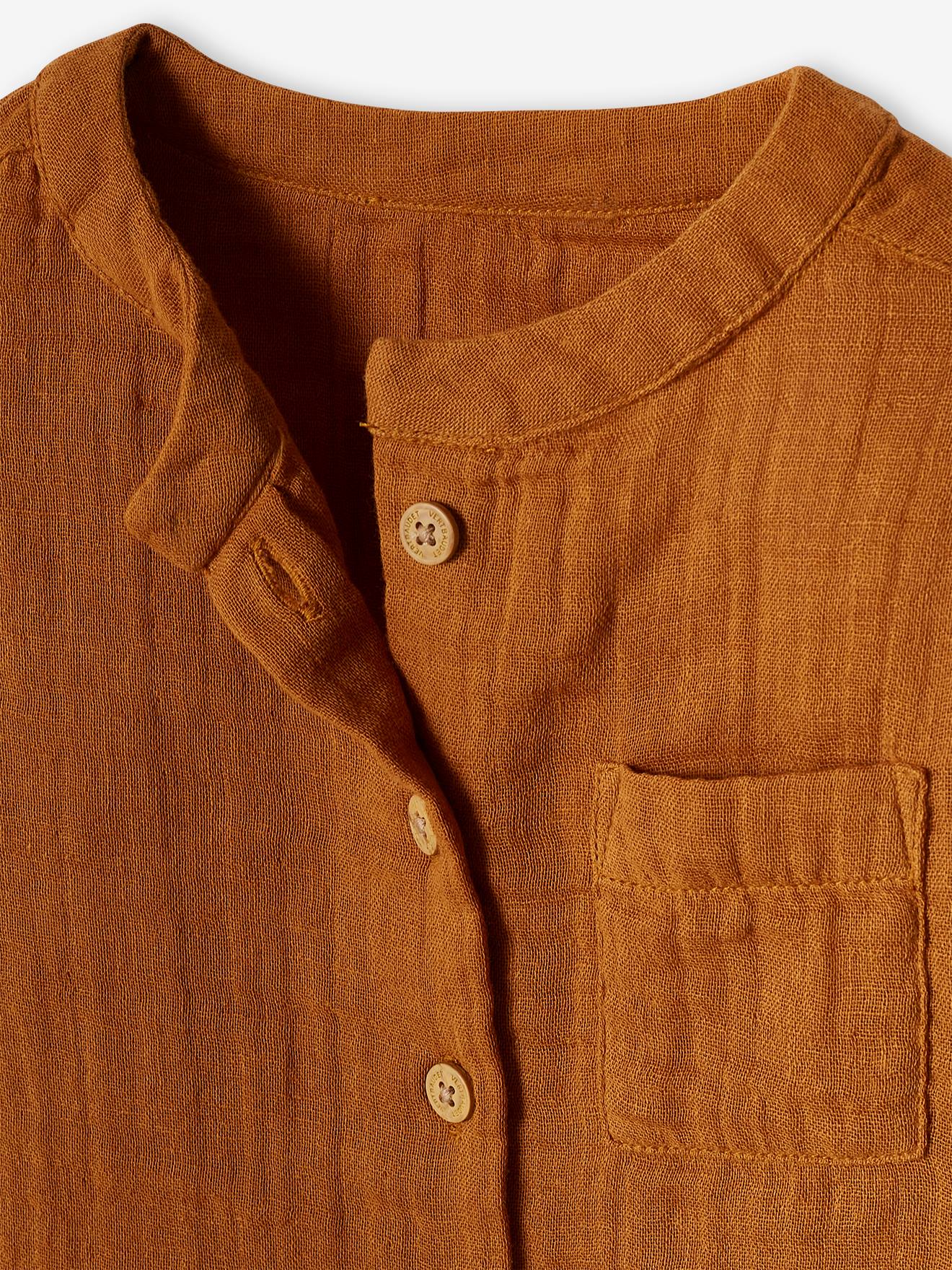 Camisa de algodão chiffon personalizável com gola mandarim para bebê.
