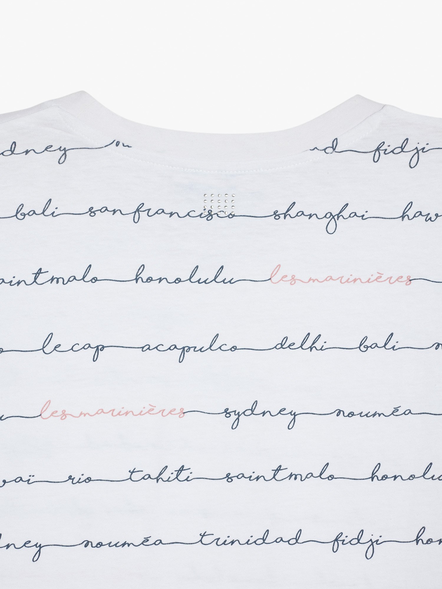 Tee-Shirt Femme en Lin Blanc et Bleu