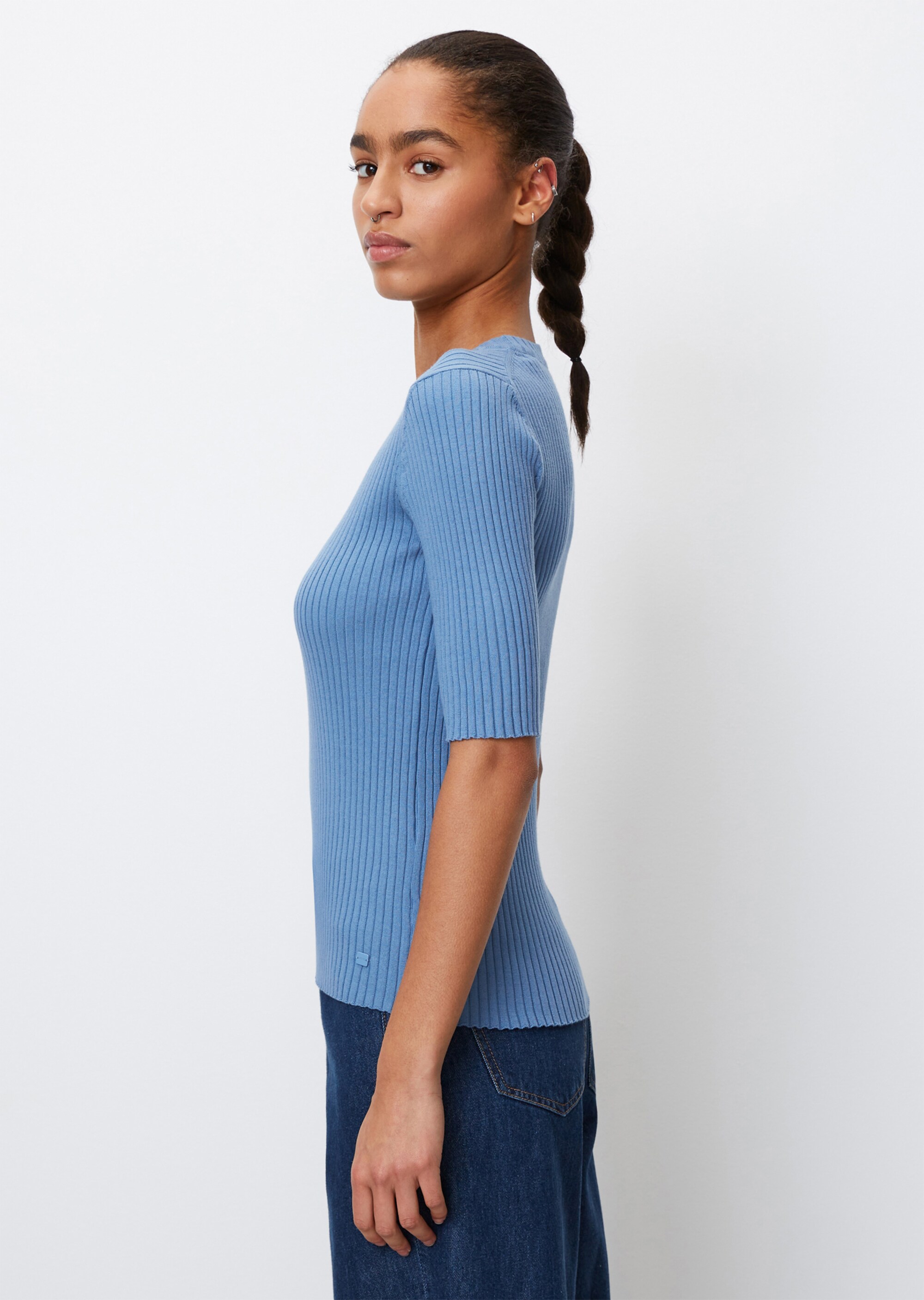 Kurzarm-Strickpullover fitted aus Organic Cotton-Mix