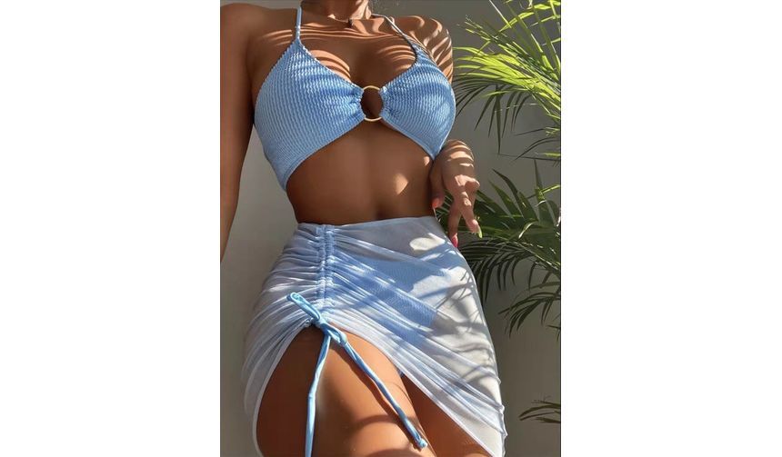 CUCURBIT - Set: Halter Bikini Top met Uitsnijding + Bikini Broekje + Trekkoord Cover Up