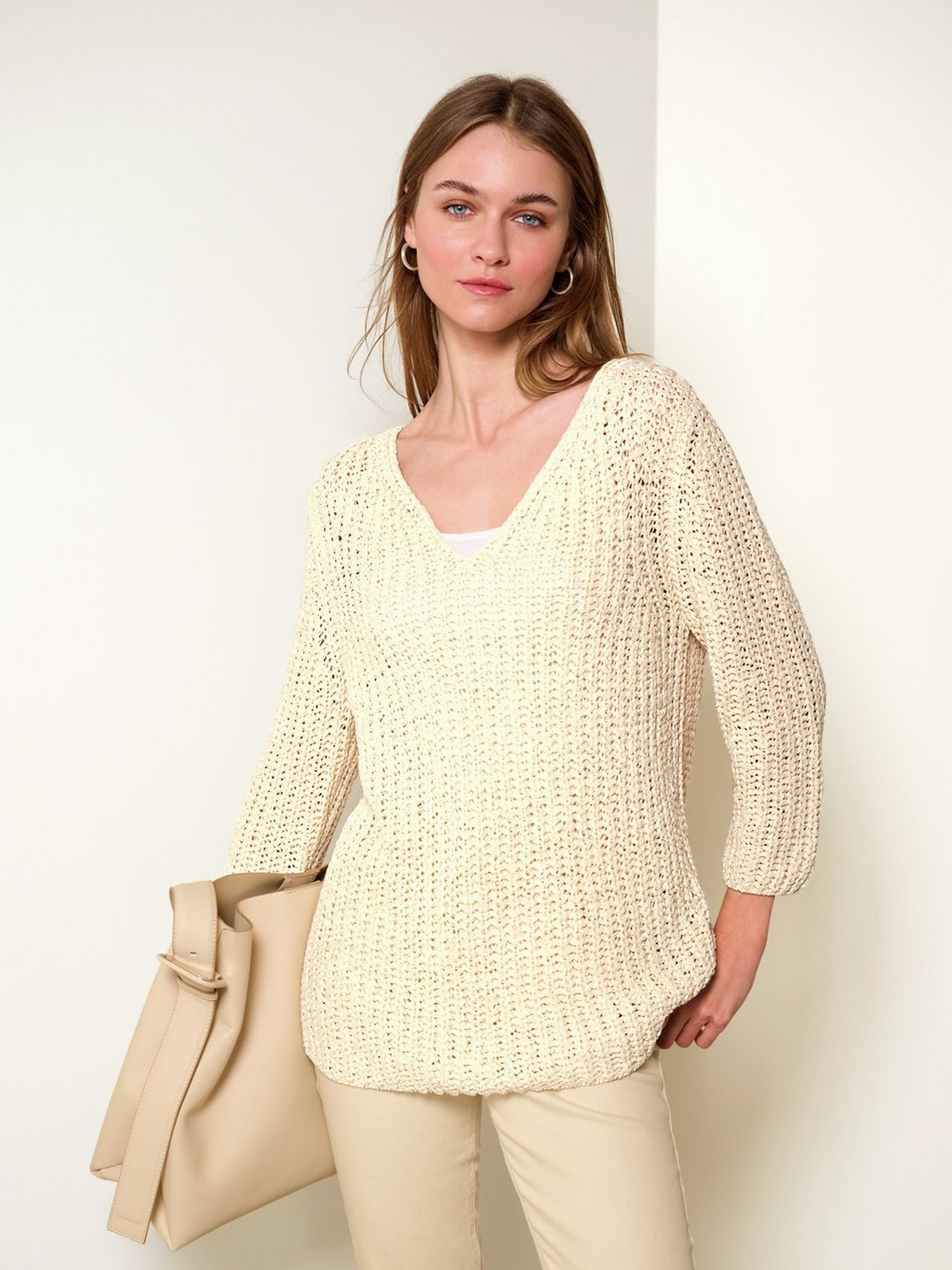 V-Pullover mit 3/4-Arm