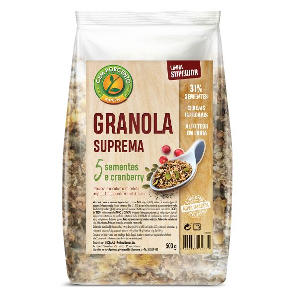 Cem Porcento Granola Suprema 5 Sementes e Cranberry 500g