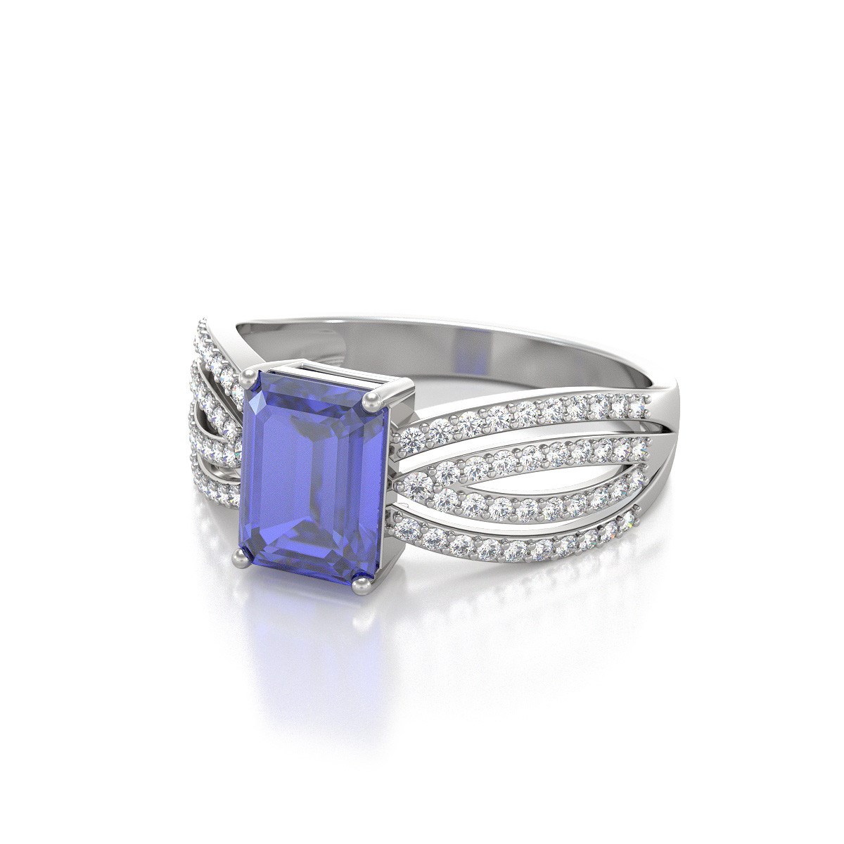 Bague ADEN Or 585 Blanc Tanzanite et diamants 2.97grs