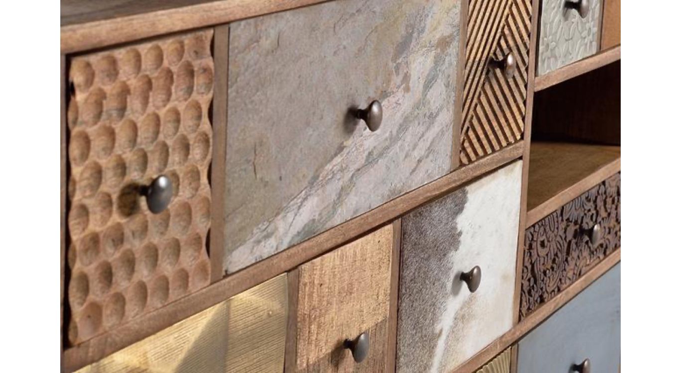 Bahut 11 tiroirs bois marron 160x40x76cm