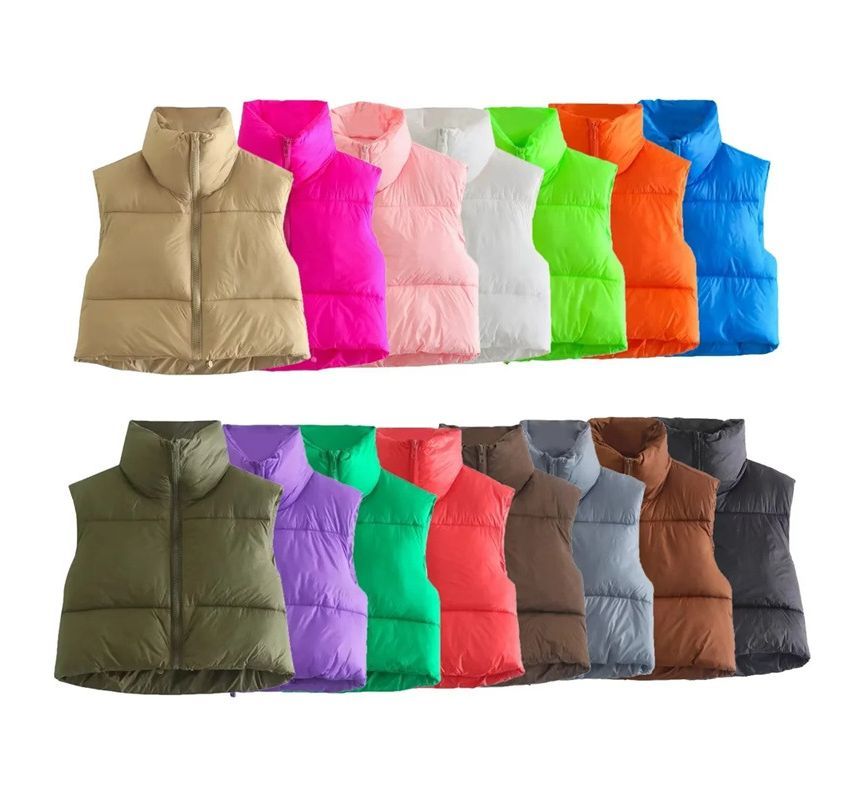 Firebird - Opstaande kraag effen cropped gewatteerd vest met rits
