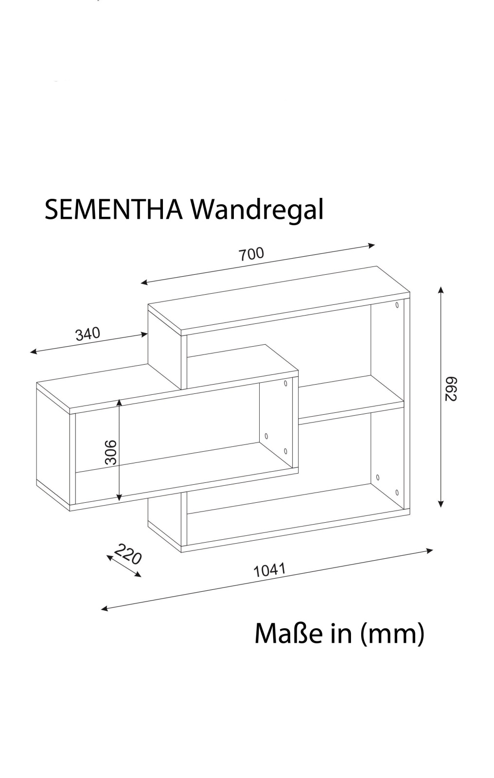 Wandregal - weiß-Walnuss - mit Ablagen - 104 cm