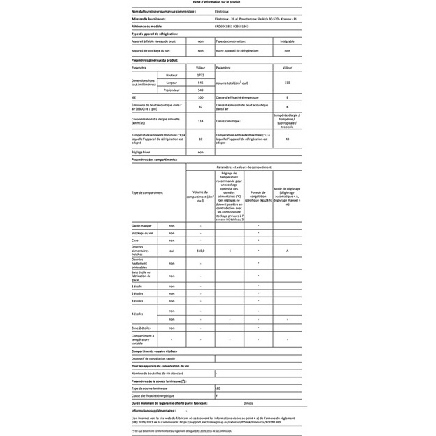 Réfrigérateur 1 porte Electrolux ERD6DE18S1 Encastrable 178 cm