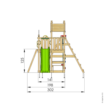 Speeltoestel Jungle Gym Teepee grenen geïmpregneerd met glijbaan groen en 1-klimrek module