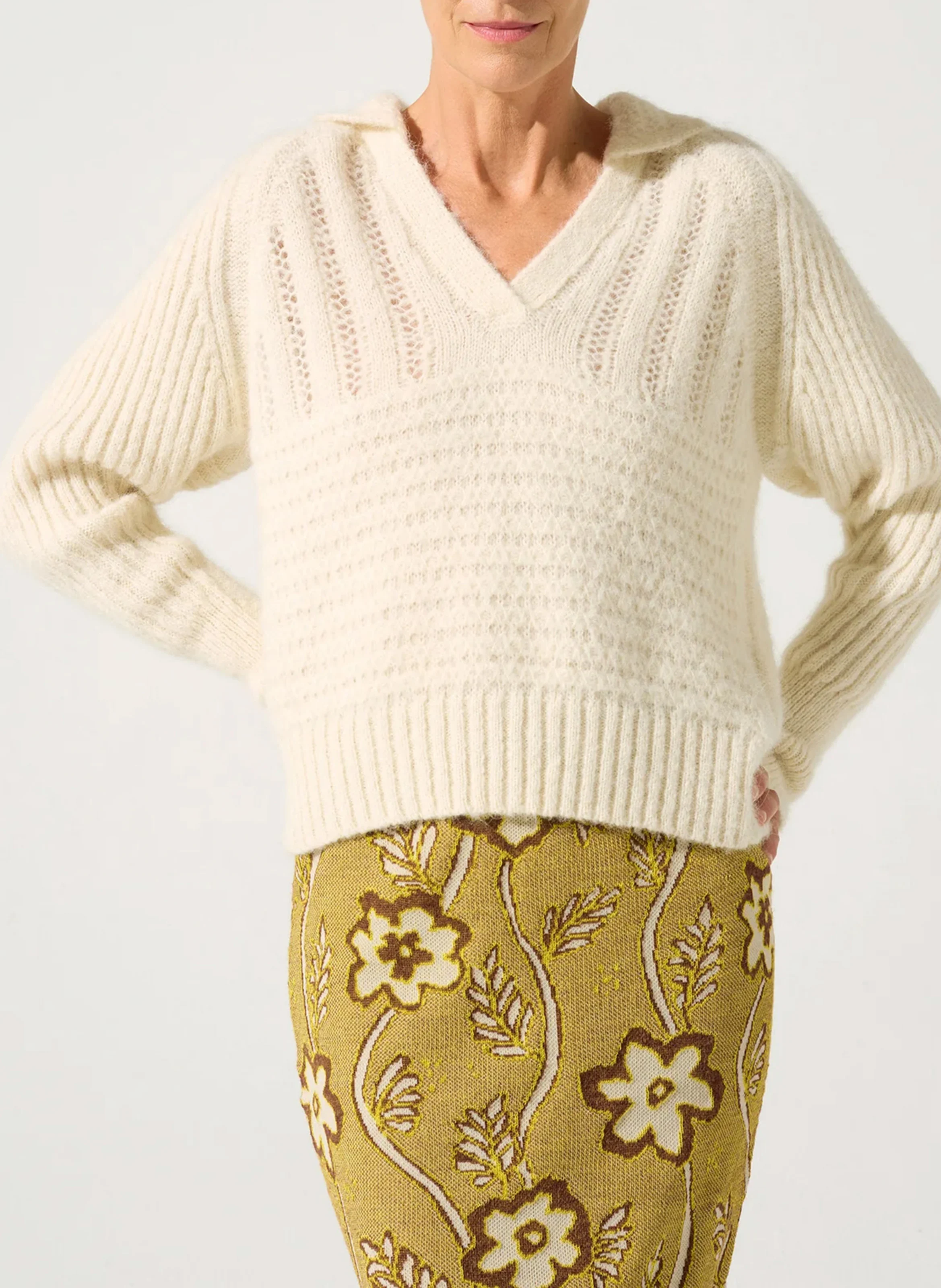Pull ajusté en alpaga et coton mélangés | Vert