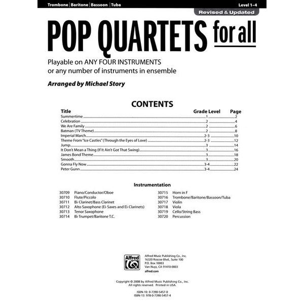Alfred Music Publishing Pop Quartets For All Trombone
