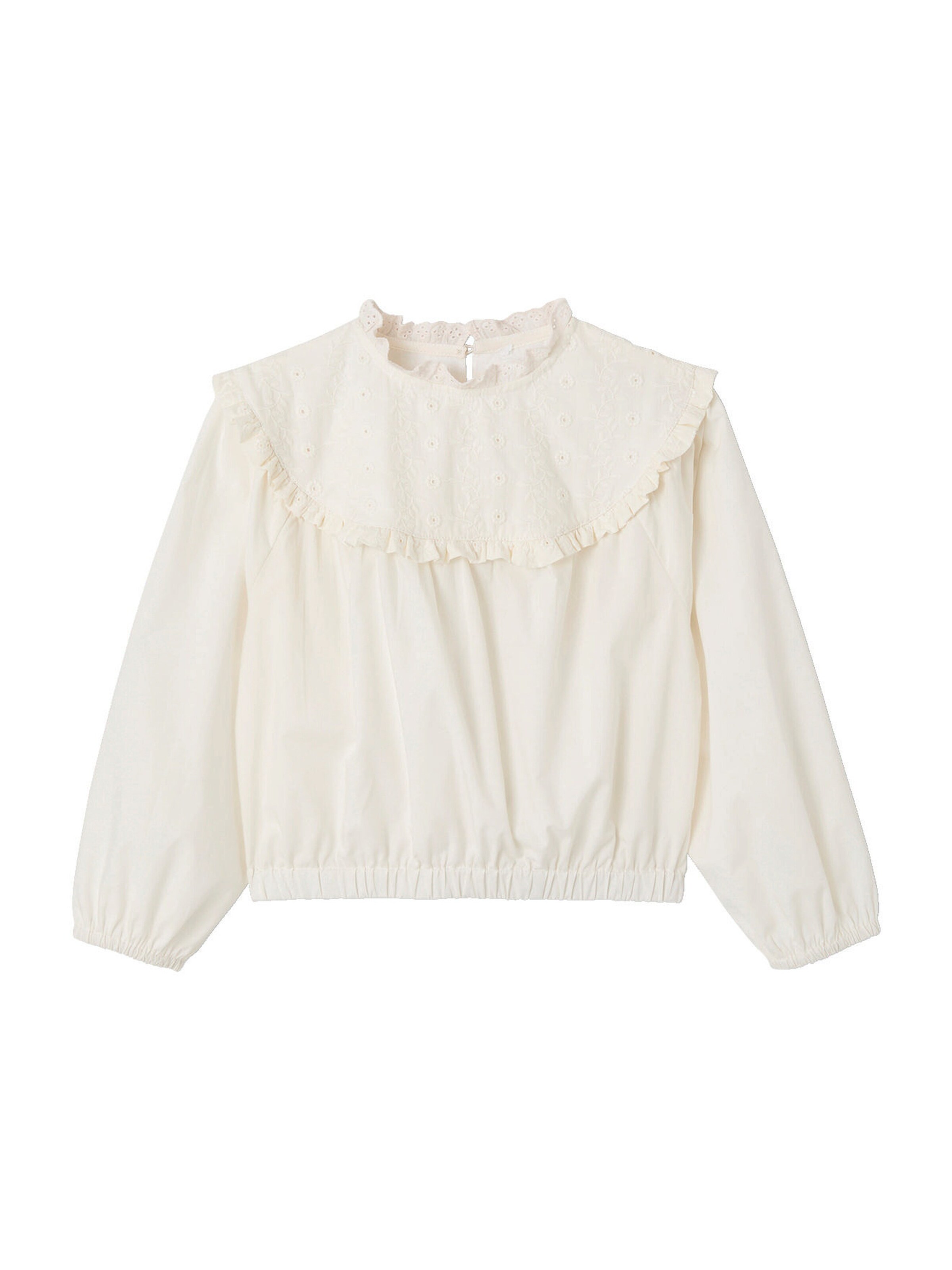 Vertbaudet Mädchen Bluse mit Lochstickerei und Materialmix wollweiß