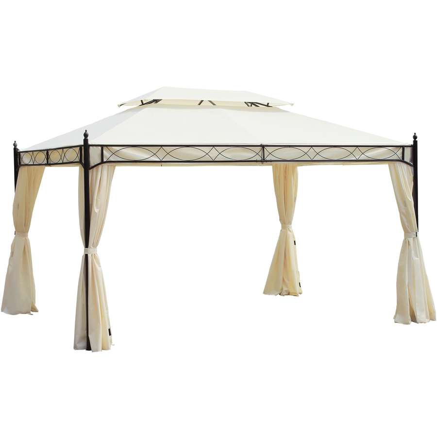 Outsunny Luxus Pavillon mit Doppeldach cremeweiß, schwarz