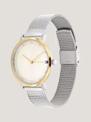 Relógio com pulseira de malha banhada a ouro bicolor